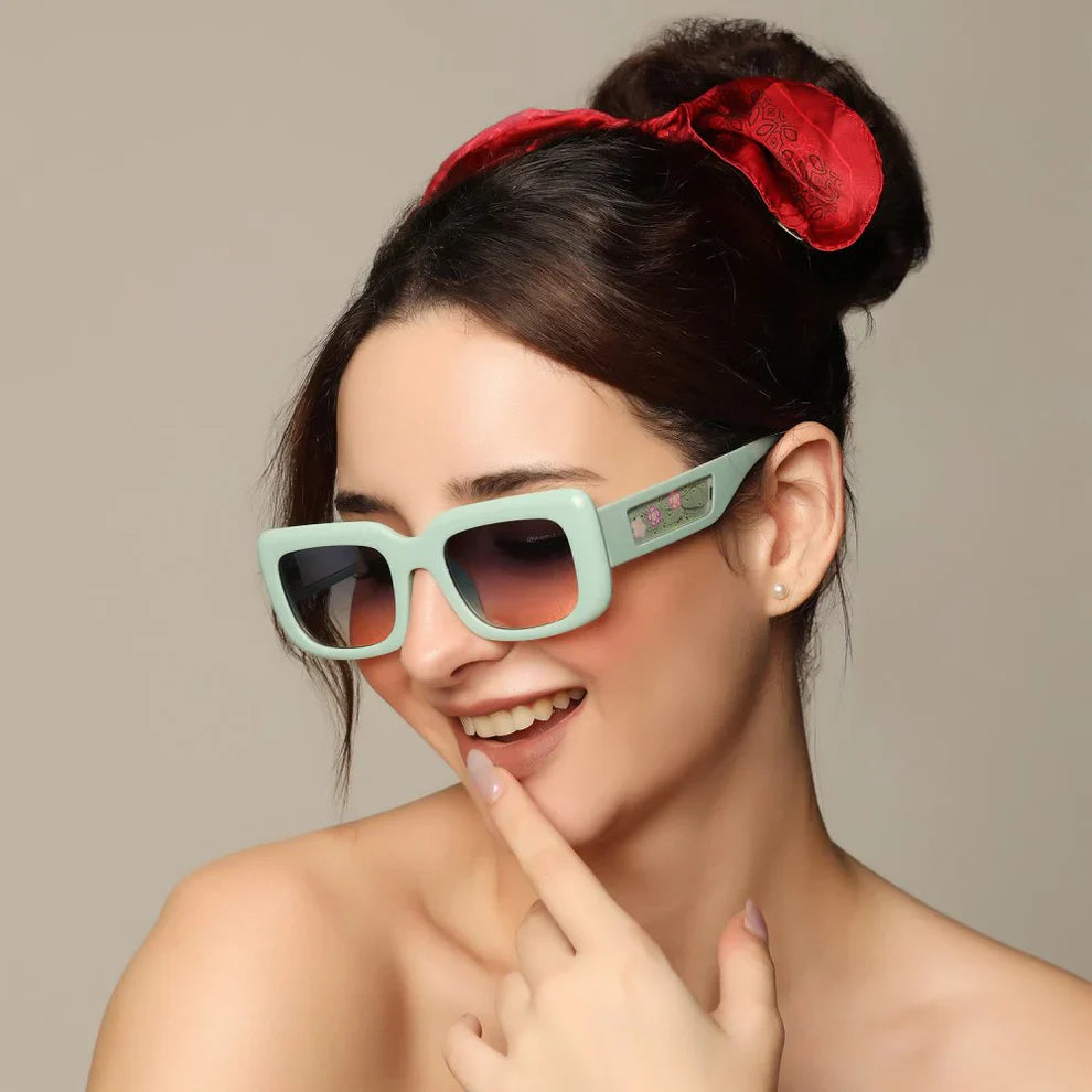 Brown Designer Floral Rectangular Sunglasses For Women