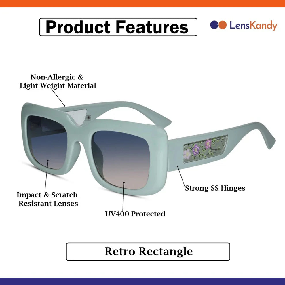 Brown Designer Floral Rectangular Sunglasses For Women